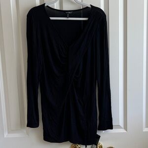 NWT Daisy Fuentes Black Draped v Neck Long Sleeve Blouse